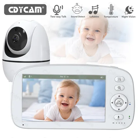 Monitor de Bebê com Câmera e Visão Noturna, Tela de 5'' com Bateria de 5000mAh, Monitor de Vídeo com Funções Pan-Tilt-Zoom, Comunicação Bidirecional e Canções de Ninar