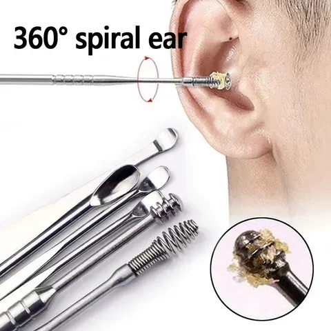 Ferramenta eficaz de limpeza de cera de ouvido de 6 unidades com palheta espiral e cureta de ouvido, ferramenta de cuidados com os ouvidos para uso diário