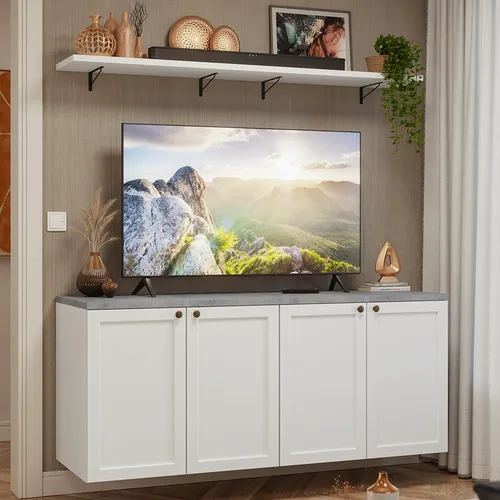 Rack para TV até 70 Polegadas + Prateleiras 160cm Branco Vik Madesa 05