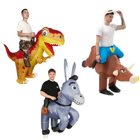 Fantasia Inflável para Adultos, Traje de Dinossauro, Burro e Touro para Montar, Fantasia Inflável para Halloween, Carnaval, Cosplay e Festas