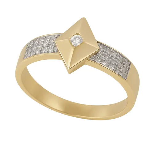 Anel Solitário Pavê Balão com Diamante em Ouro 18k