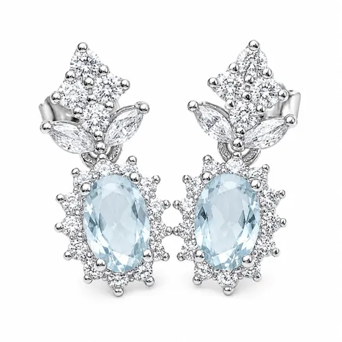 Brinco Oval 1,7 cm com Zircônia Água-Marinha e Zircônias em Prata 925