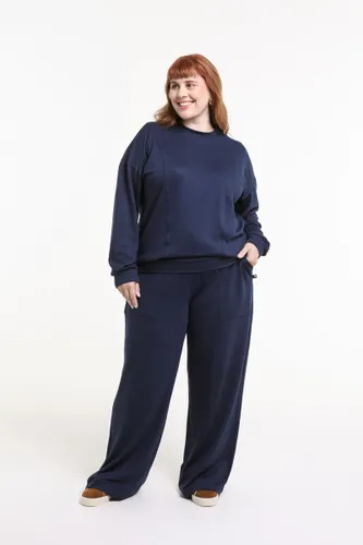 Calça Pantalona Moletom Feminina Básico Azul Marinho