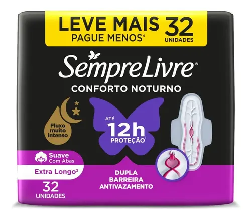 Absorvente Conforto Noturno Suave com Abas Pacote com 32 unidades Sempre Livre