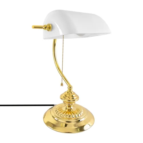 Luminária de Mesa Metal Vidro Branco Dourado Banker