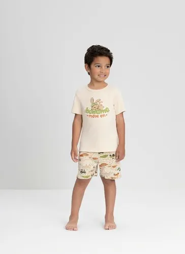 Conjunto de Pijama Infantil para Menino com Camiseta e Bermuda em Suedine (Bege) Up Baby