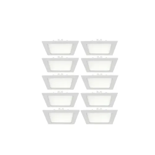 Kit 10 Plafons LED Embutir Quadrado 12W 780LM Branco 17CM