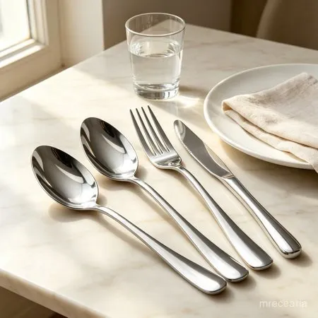 18 Pcs Talheres Garfo Faca Colher Acabamento Prateado Visual Elegante para Mesa de Jantar Residencial e Restaurante