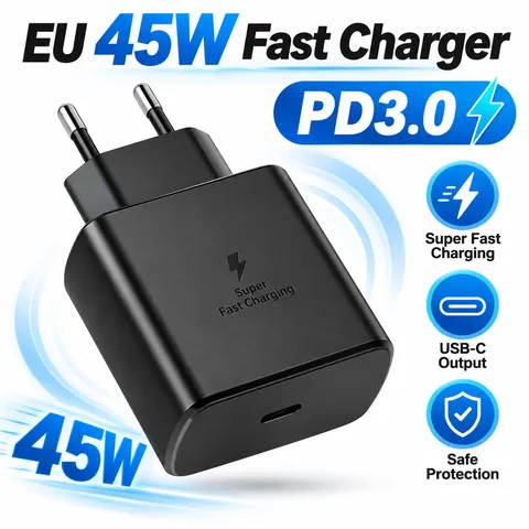 Carregador Super Rápido PD de 45W, Cabo de Dados USB C 5A Tipo C para Samsung Galaxy S24 S23 S22 S21 Ultra Plus Note10 A54 A34