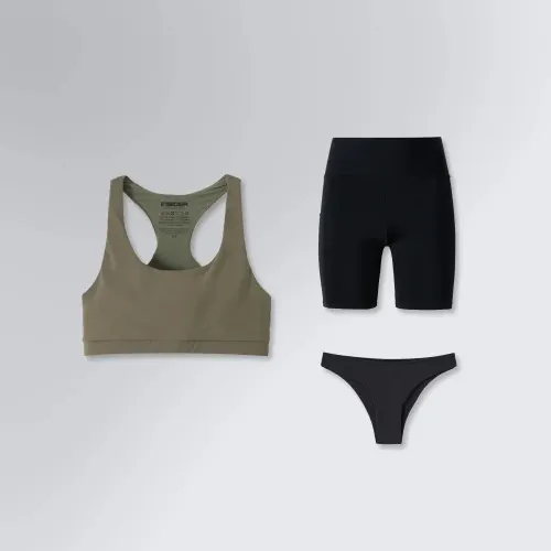 Conjunto Fitness Feminino Top, Short Médio e Calcinha Antiodor