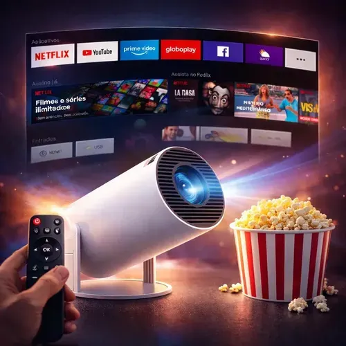 Mini Projeto Hy300 Smart Portátil Full Hd 4k Android 11 Wi-fi Bluetooth Mini Projetor Home Theater Cinema em Casa TV Imagem Nítida Som Potente Compatível com Diversos Dispositivos Branco VLX