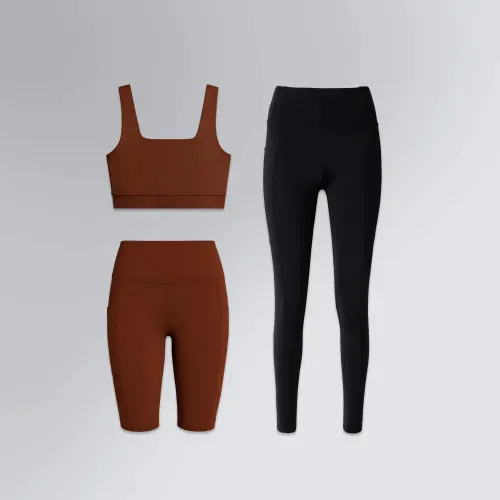 Conjunto Fitness Feminino Legging, Top e Short Longo