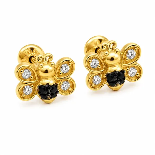 Brinco Abelha 5 mm com Zircônia em Ouro 18K