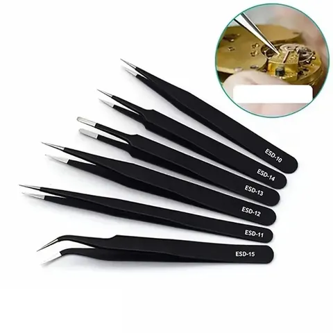 Precision Long Tweezers Set, ESD Anti-Static Aço Inoxidável, Ferramentas de reparo para Eletrônica, Solda Craft, 6Pcs