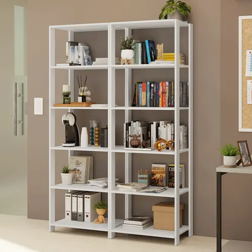 Estante Armário Multiuso para Escritório 118cm 10 Prateleiras Branco Madesa