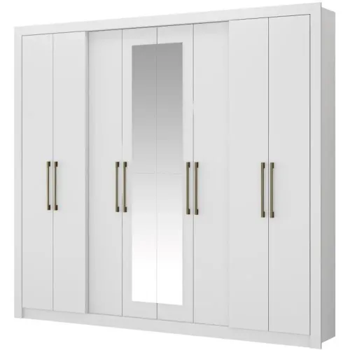 Guarda Roupa / Roupeiro Casal Carraro Hester 8 Portas com Espelho Branco