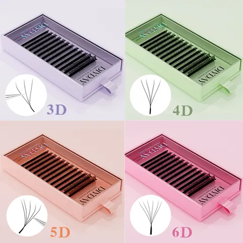 Diyday extensão de cílios em forma de w 3d 4d 5d 6d 7d 8d w cílios naturais macios pré-fabricados fã flor efeito cílios para maquiagem de beleza