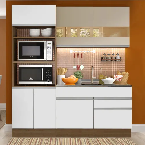 Armário de Cozinha Compacta 190cm Rustic/Branco/Crema Helen Madesa 03