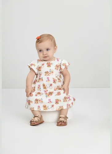 Vestido Bebê em Cotton com Cachorrinhos (Estampado) Quimby