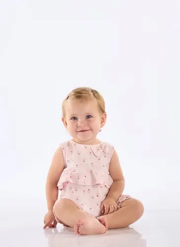 Macaquinho Floral em Suedine para Bebê Menina (Rosa Claro) Up Baby