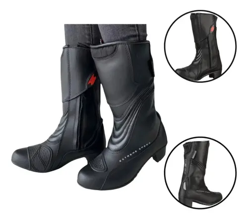 Bota Moto Texx Strike Lady V2 Impermeável Couro Preta Cano Longo Tamanho 34