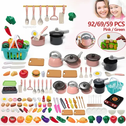 Conjunto de Brinquedos de Cozinha para Crianças Mini 92/69/59 PCS, Cozinha de Brincar com Panelas, Utensílios para Meninos e Meninas, Presente para Crianças