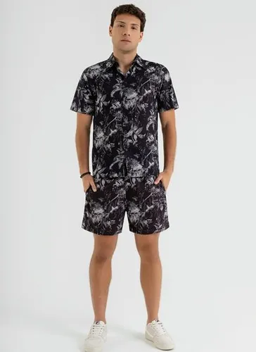 Camisa Manga Curta Masculina em Viscose (Preto) The Philippines