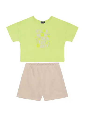 Conjunto Infantil com Blusa Cropped Wonderful Day e Short (Verde Claro) Guloseima