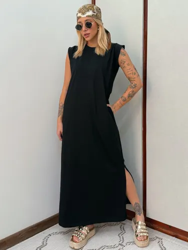 Vestido Longo Muscle Tee em Algodão com Bolso Aveloz Preto