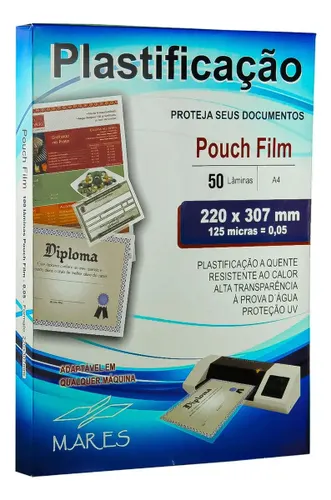 Plástico para Plastificação Mares A4 220x307 125 Micras 50un