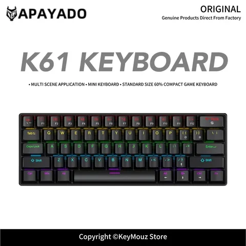 Teclado Mecânico Mini com Fio 60% K61 APAYADO, Retroiluminado RGB, Compacto para Jogos e Escritório