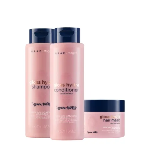 Kit Gloss Hydra Home Care Braé Stages By Bruna Tavares Shampoo 250ml Condicionador 250ml Máscara 200g