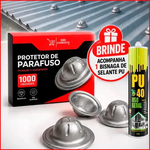 Kit 1000 Protetor de Cabeça de Parafuso Tampa de Acabamento Aço Galvanizado Anti Ferrugem e Infiltração Capinha de Vedação Impermeável Resistente Externo para Telhados Telhas Metálicas Zinco Sanduíche