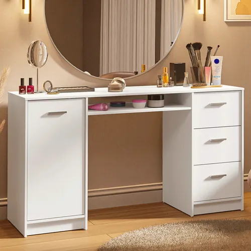 Escrivaninha Penteadeira 136cm 1 Porta 3 Gavetas Branco Madesa