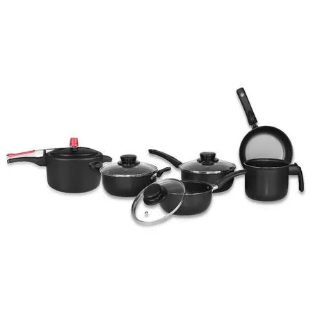 Conjunto Kit Jogo de Panela Completo com Panela de Pressao Cor Preta