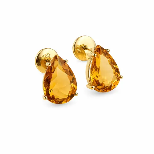 Brinco 1,3 cm Gota Citrino em Ouro 18K