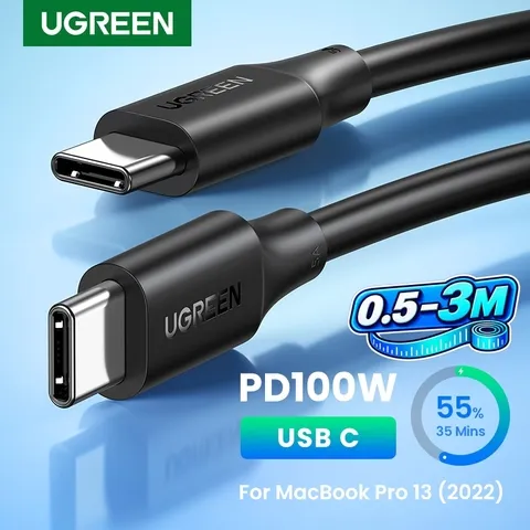 Cabo USB C para USB C UGREEN PD100W/60W para iPhone 17, MacBook, iPad – Cabo de Carregamento Rápido 5A/3A Tipo C, Cabo PD de Carregador Rápido 0.5-3M