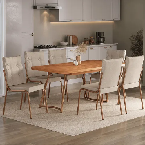 Conjunto Sala de Jantar 6 Cadeiras Dallas Carraro Rosê Cobre