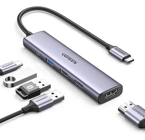 Hub 5 em 1 Ugreen Usb-c para 3* Usb + Hdmi 4k + Tipo-c 100w