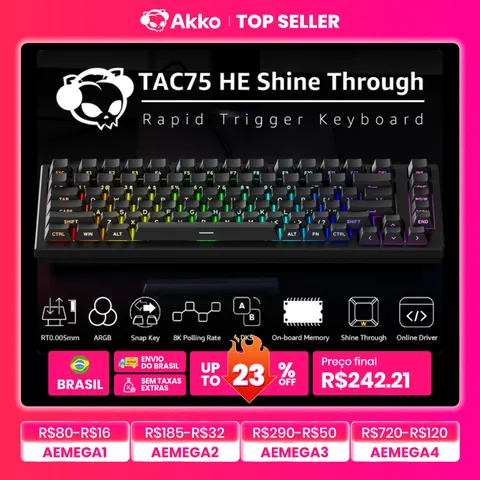 Teclado Mecânico Gamer Akko TAC75 HE com Switches Magnéticos 75% com Fio 8K RT0.005mm RGB
