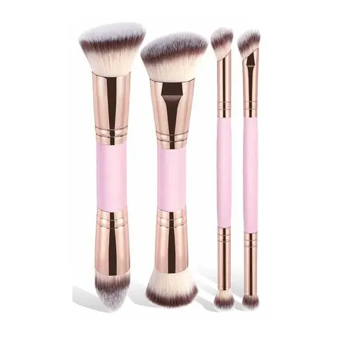 Conjunto de pincéis de maquiagem básicos, 4 unidades, com caixa, base de ponta dupla, detalhes de blush em pó para pincéis de sombra, viagens para iniciantes