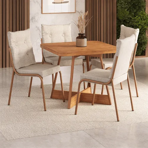 Conjunto Sala de Jantar 4 Cadeiras California Carraro Rosê Cobre