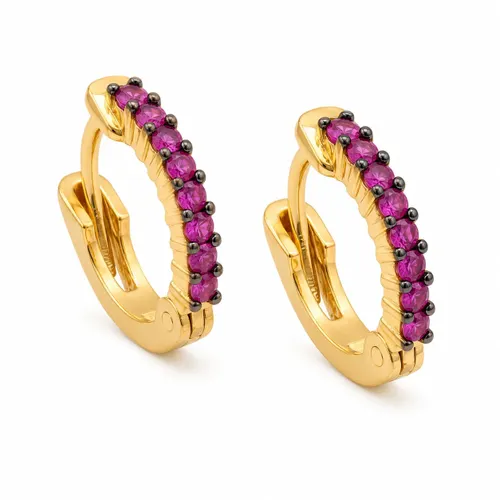 Brinco Argola 9 mm com 16 Rubis em Ouro 18K