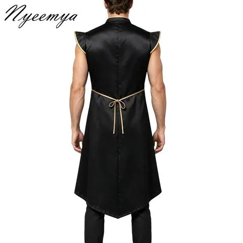 Casacos longos góticos retrô de performance, estilo punk renascentista medieval, para homens, em preto, para fantasias de Halloween medievais.