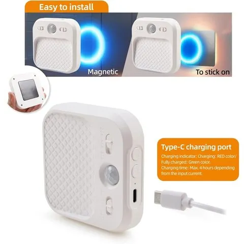 【~ Novo modelo FDDT】Luz noturna LED com sensor de movimento, pacote com 2 unidades, luz para armários com intensidade ajustável e função de temporizador, iluminação para escadas RGBW.