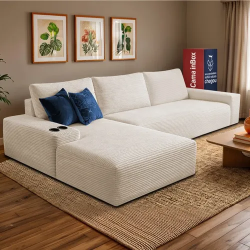 Sofá Evo com Chaise Lounge a Vácuo Velourê 3 módulos