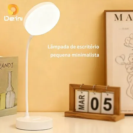 Luminária de Mesa LED Flexível 360° com Suporte para Celular e 3 Modos de Luz – Recarregável USB