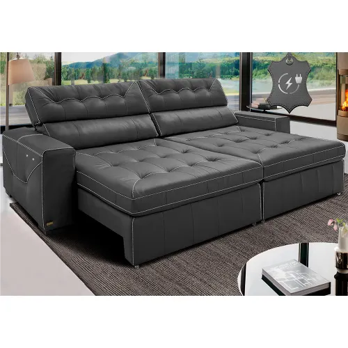 Sofá de Couro Elétrico Retrátil Cama inBox Gran Vitaly SoftGel D40