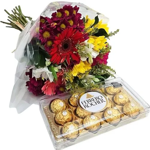 Buquê Misto de Flores do Campo com Ferrero