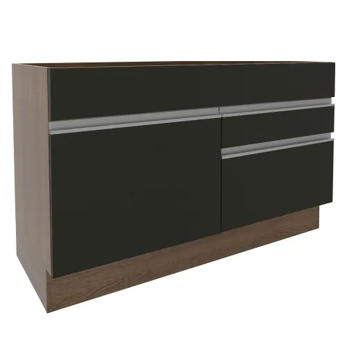 Balcão Gabinete de Pia Madesa Glamy 120 cm 1 Porta 2 Gavetas (Sem Tampo e Pia) Rustic/Preto